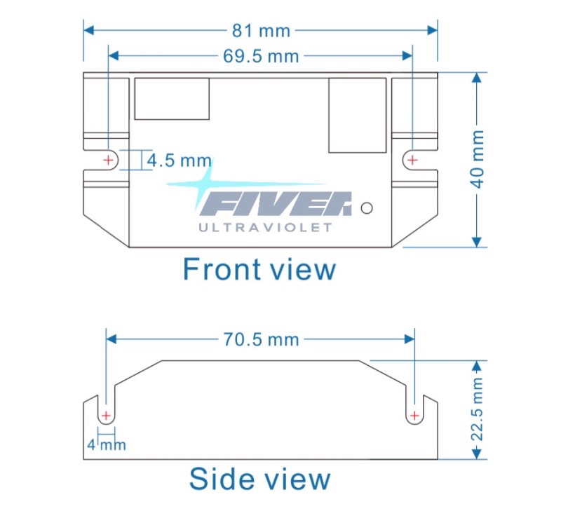 Dimension for 18W Germicidal UV Lamp Ballast PH12-425-18