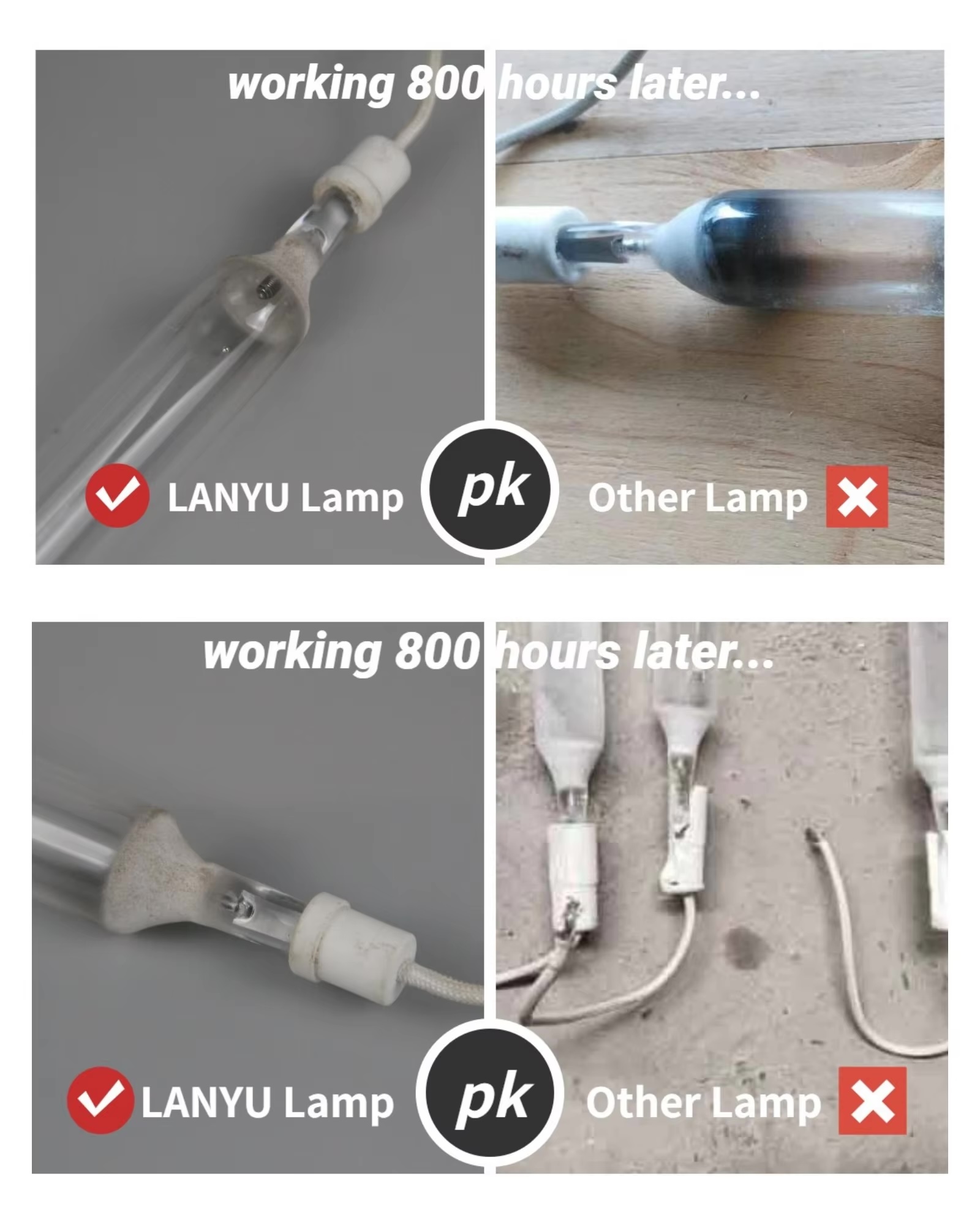 Comparison after 800 hours usage of our uv curing lamps  .jpg